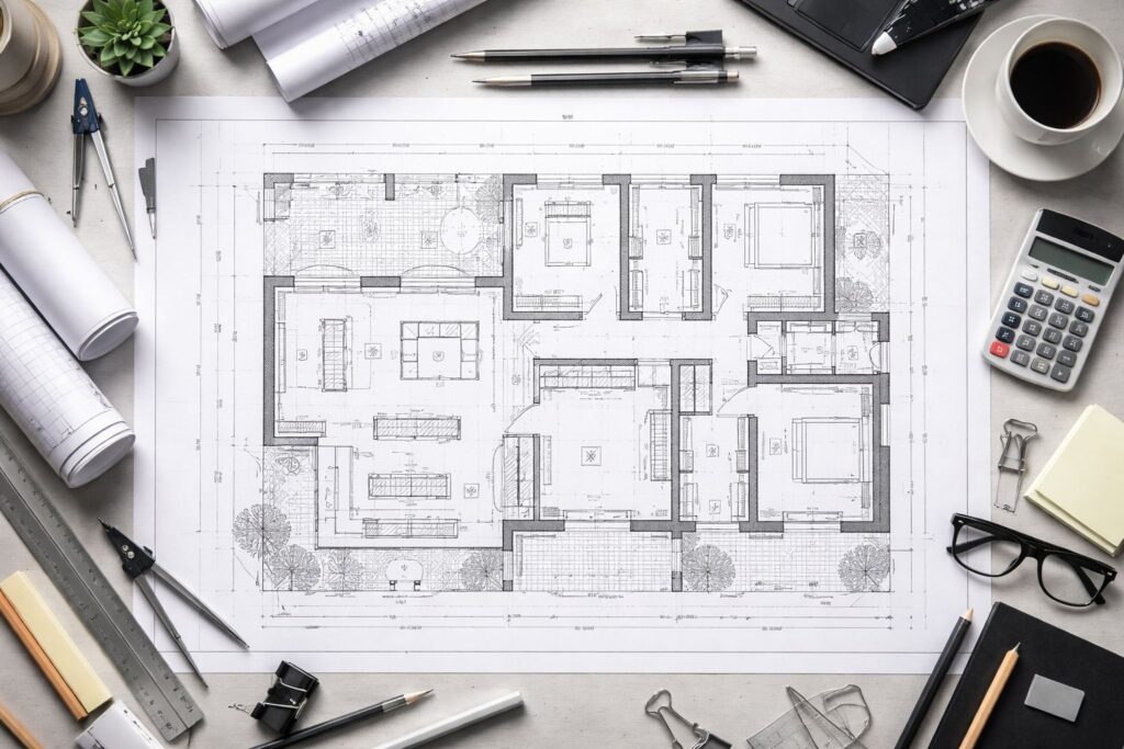 Large format builders’ plans printed by Printmonster.