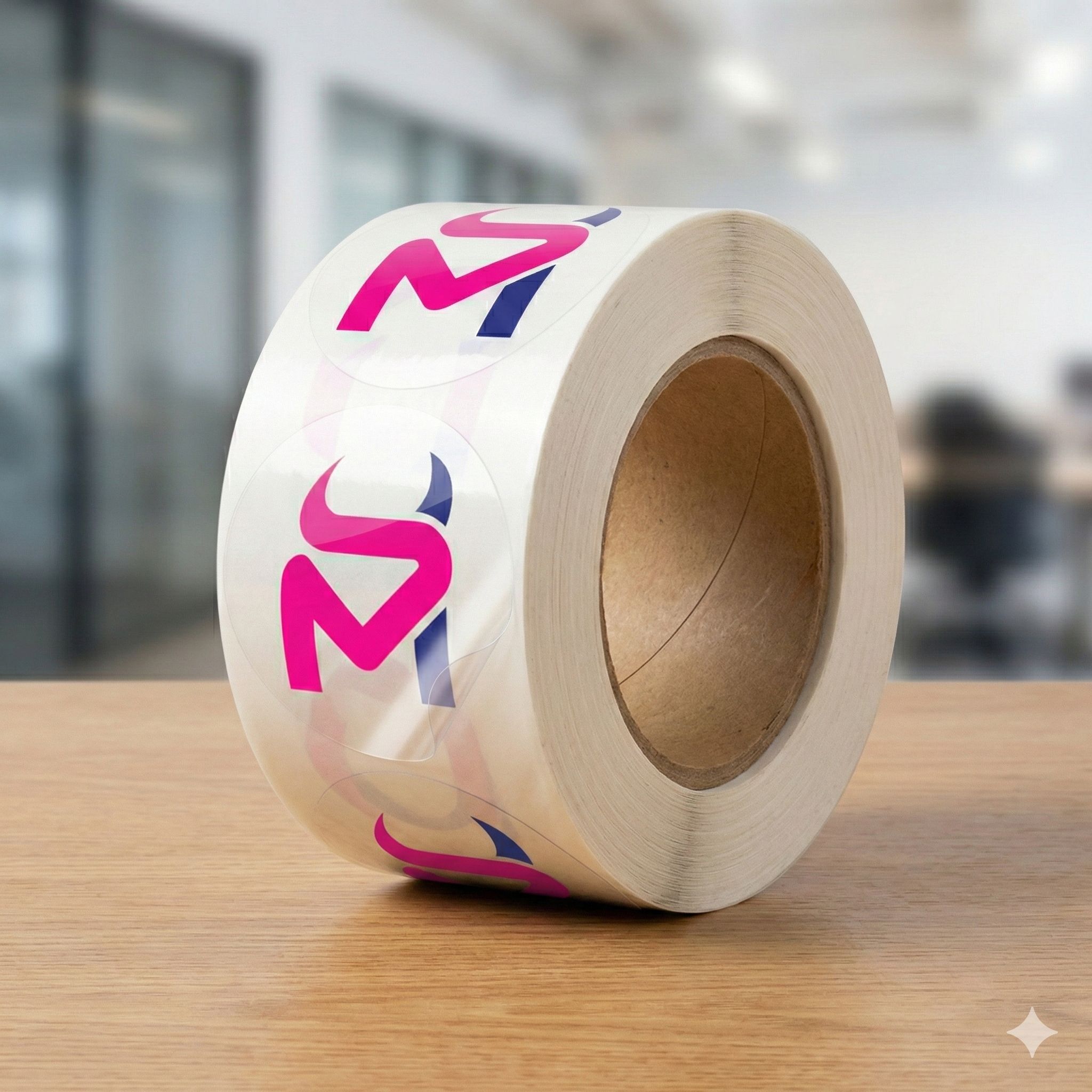 Roll of clear vinyl stickers showing transparent material and printed design detail.