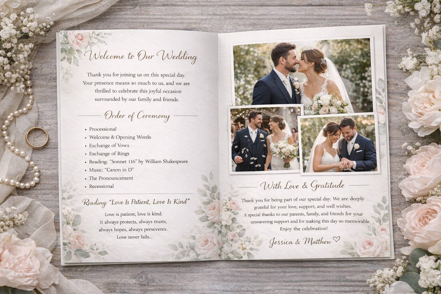 Order of service booklets printed for funerals, weddings and ceremonies