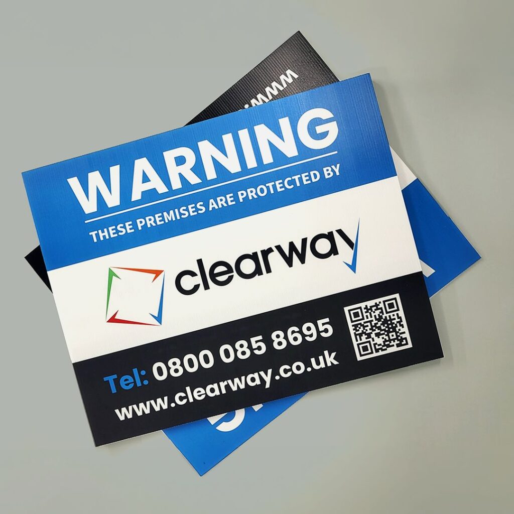 Weather resistant correx printing on lightweight fluted polypropylene board for outdoor temporary signage by Printmonster