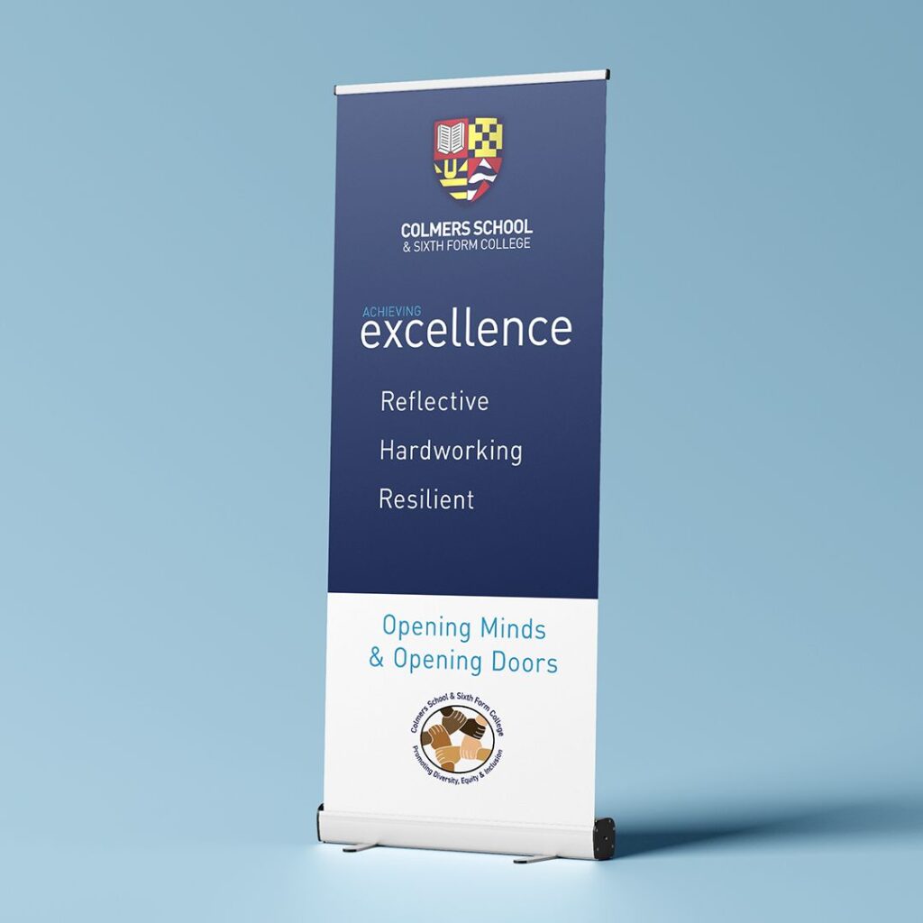 High quality roller banner printing with durable pull up stand and vibrant colours by Printmonster