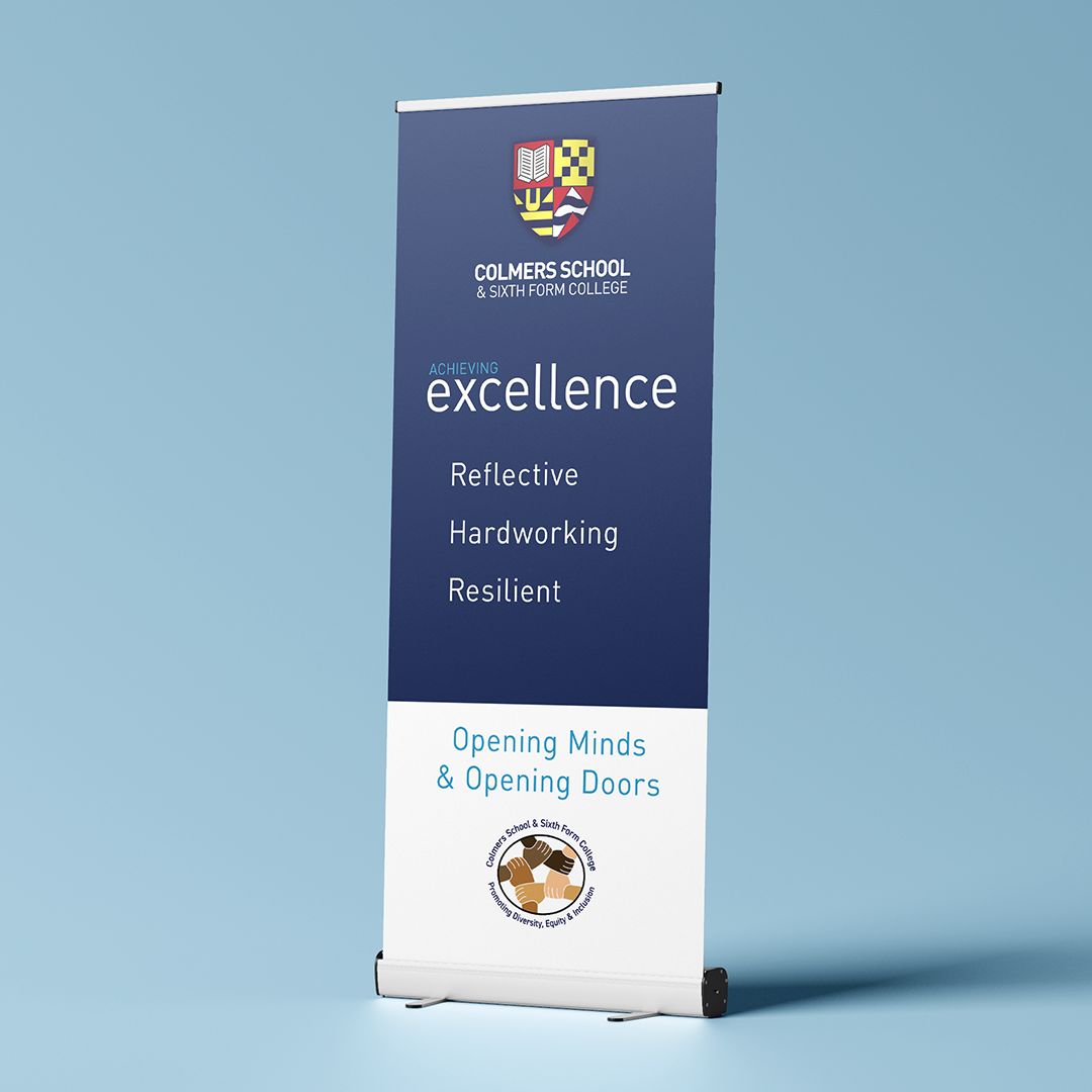 High quality roller banner printing with durable pull up stand and vibrant colours by Printmonster