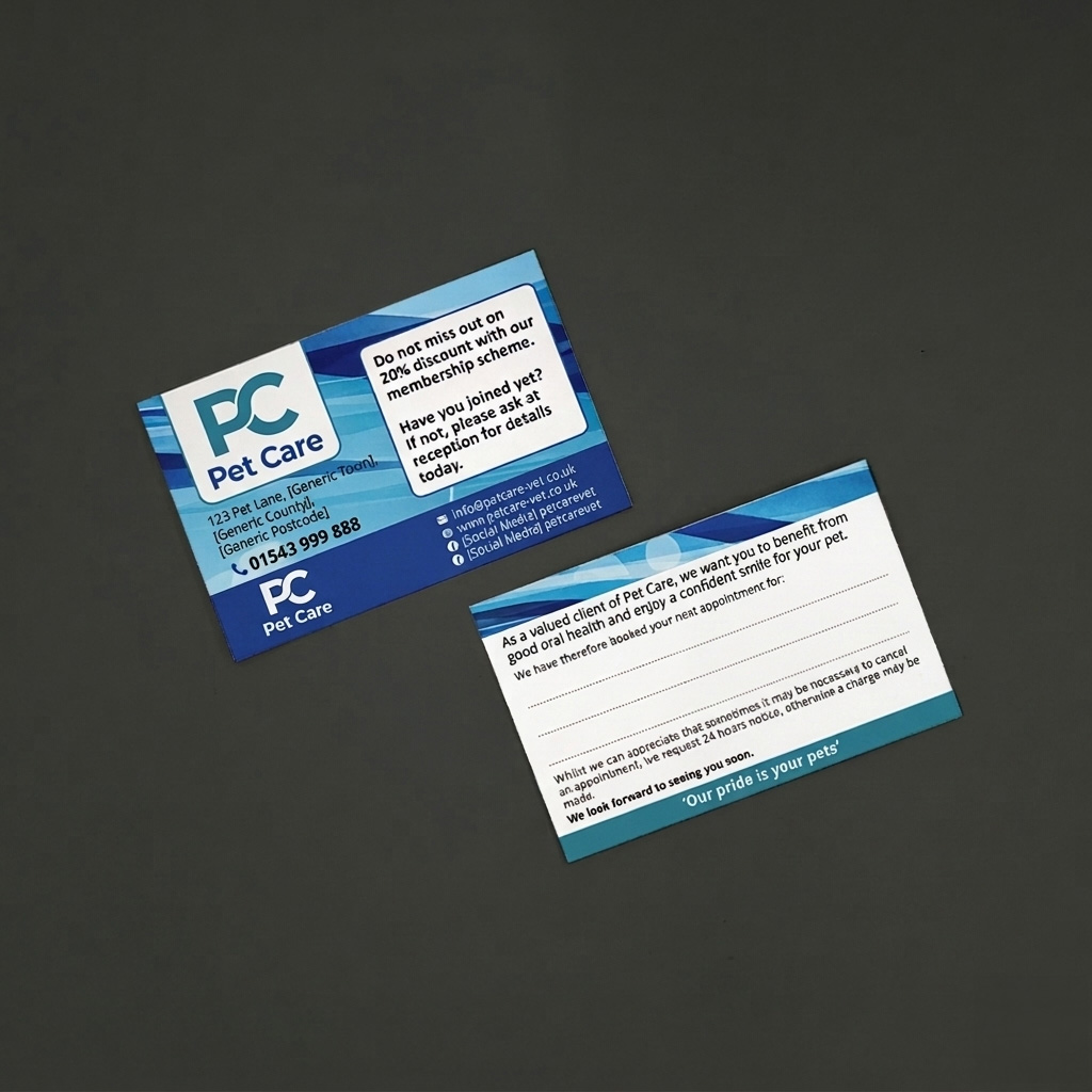 Appointment card printing displayed with branded layouts and clear appointment fields.