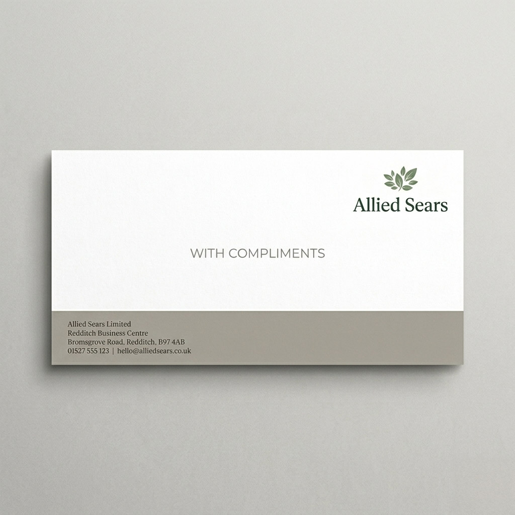 Compliment slip printing displayed with branded layouts and premium paper options.
