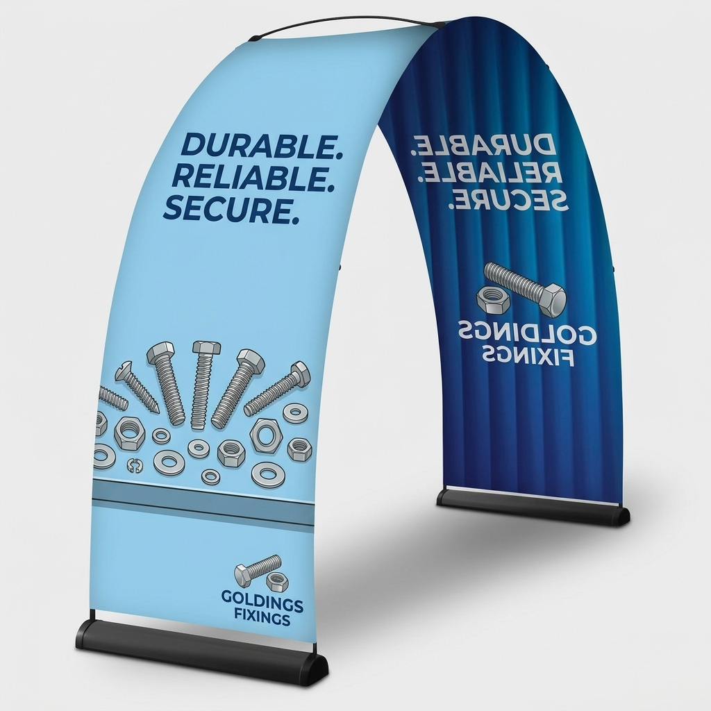 ehhibition extras flags, signs, fabric arches, table cloths