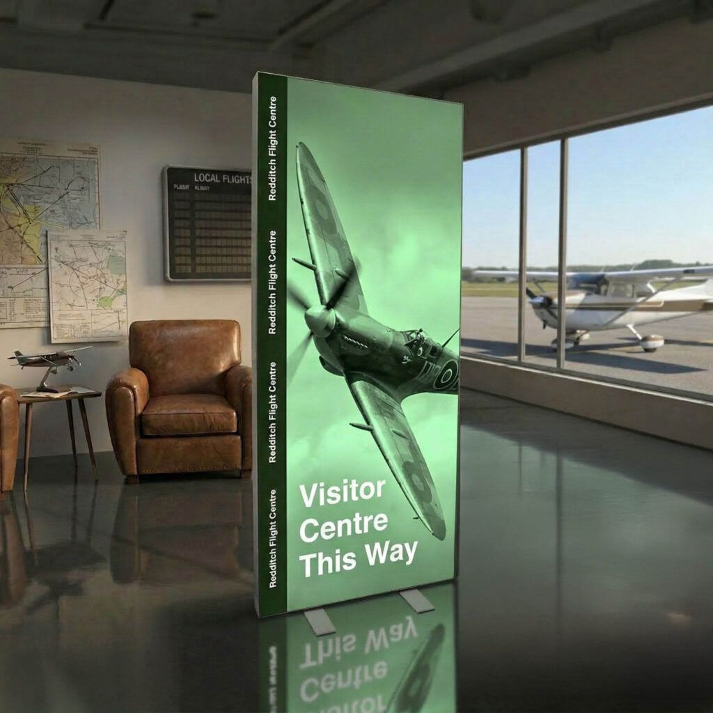 LED fabric lightbox display with illuminated tension‑fabric graphic