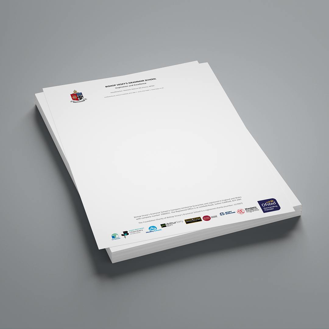 A printed letterhead sheet showing clear branding and a clean, professional layout.