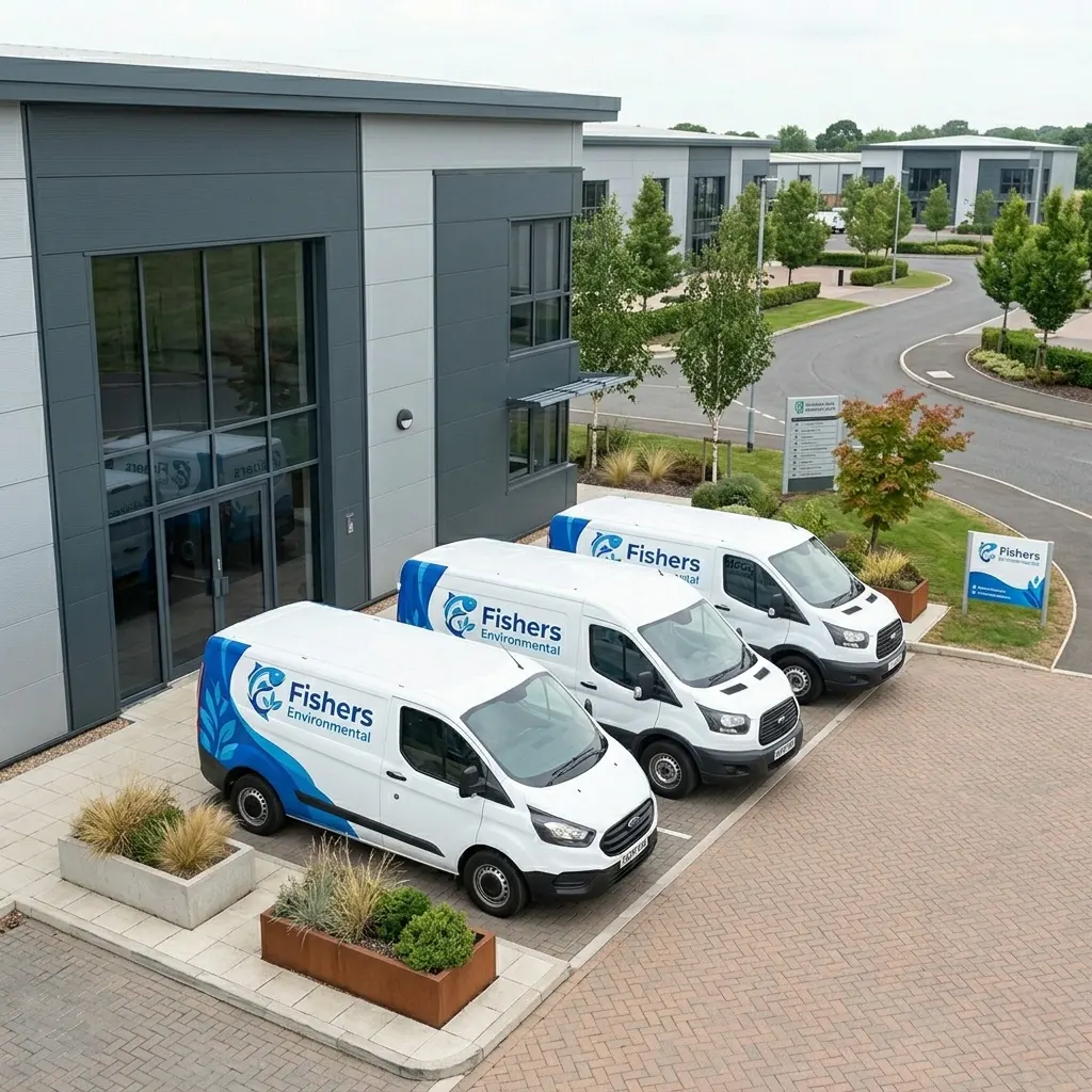 Branded fleet vehicles lined up after receiving consistent, professional fleet graphics from Printmonster in Cannock.