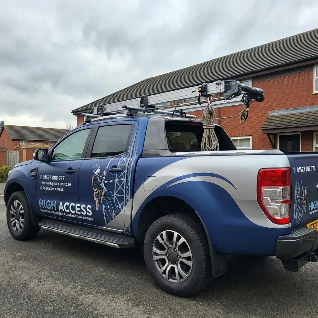 Partial vehicle wrap being applied to the side panel of a van, showing clean alignment and bold branding.