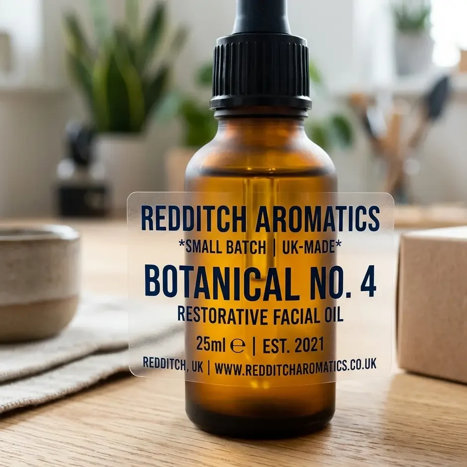 clear product label on bottle