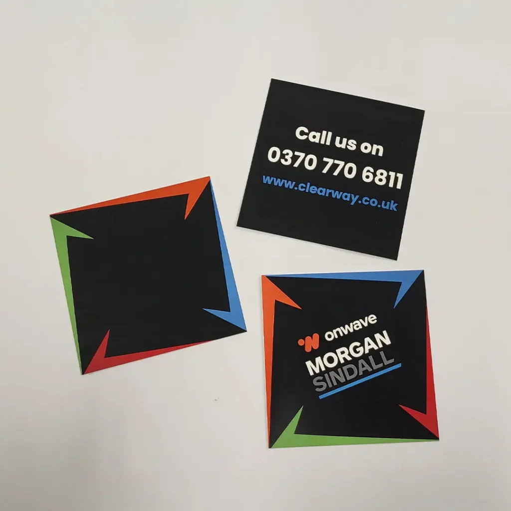 Custom shaped die cut stickers with printed business branding