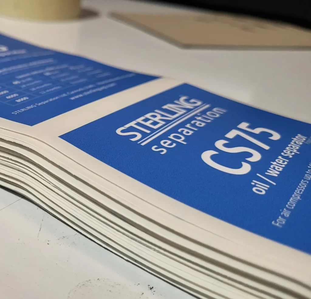 Industrial vinyl label printed for product use in the West Midlands
