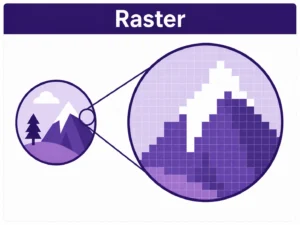 Close up of raster artwork pixels enlarged on screen
