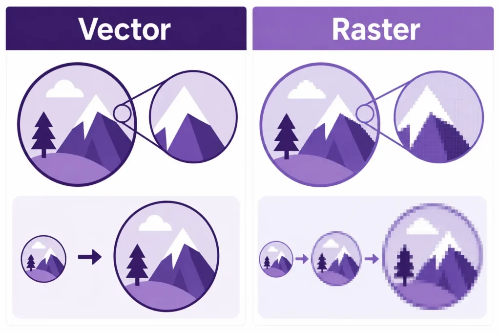 Comparison of vector and raster artwork for professional printing
