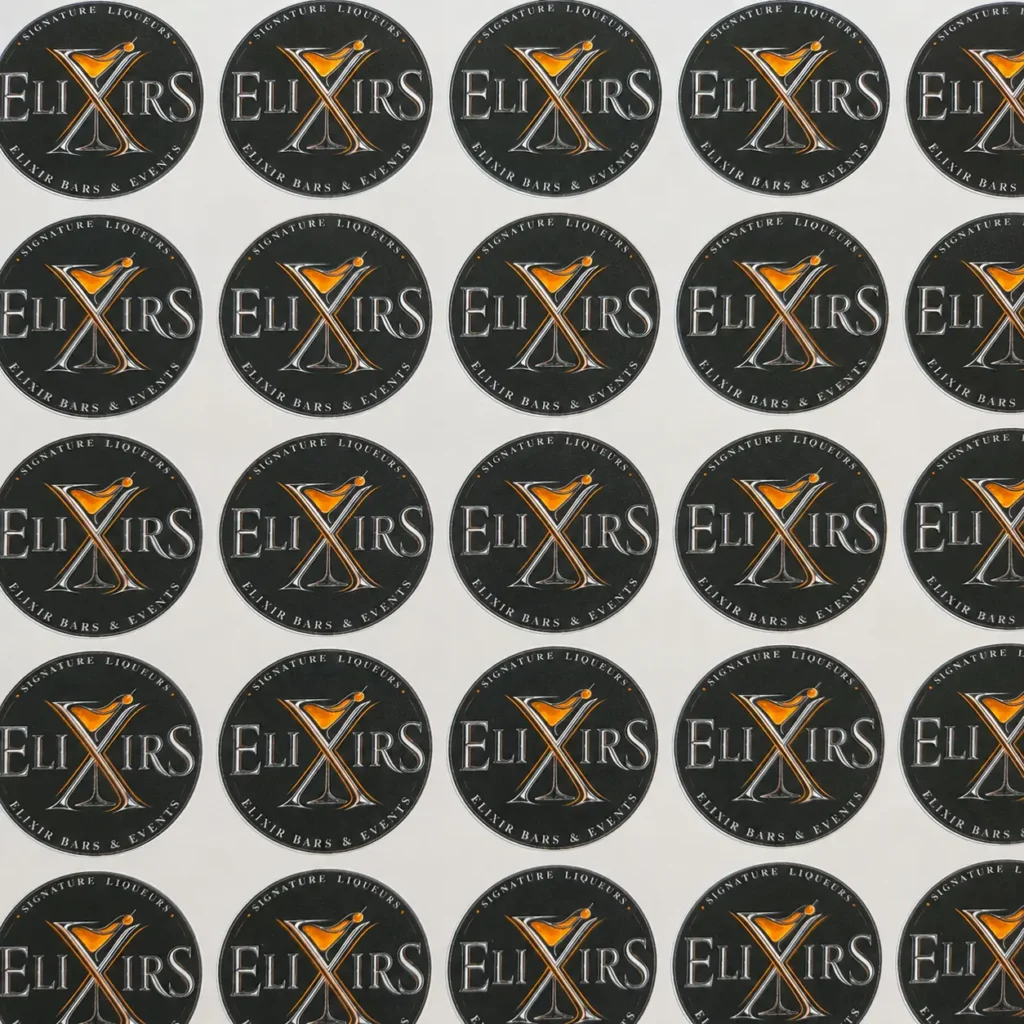bottle labels on a sheet
