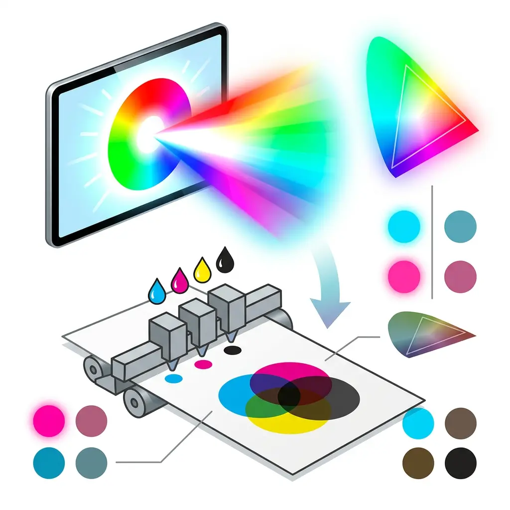 Comparison of a colour displayed on a monitor and printed on paper