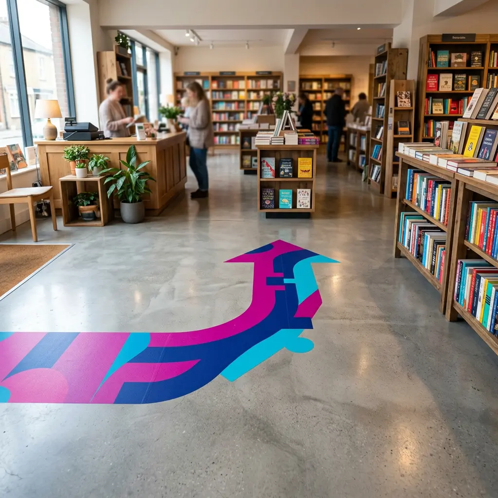 Floor graphic being positioned on a clean indoor floor surface