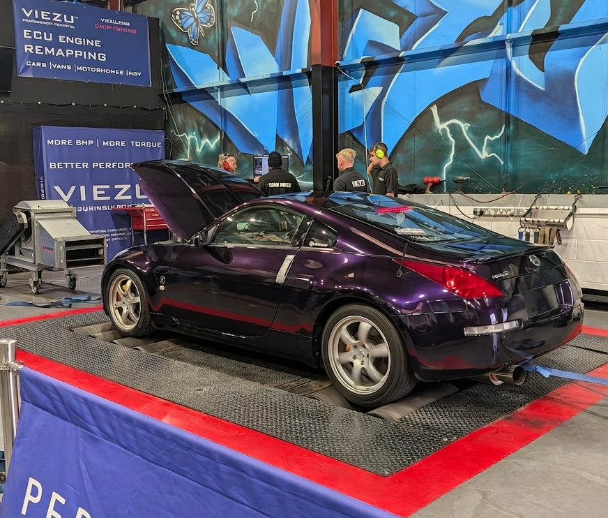 Rear view of a Nissan 350Z with a Midnight Purple colour change wrap