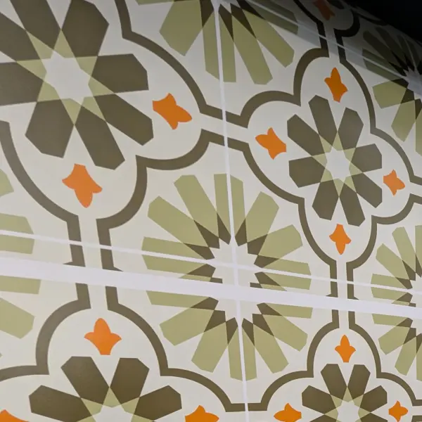 Close up of the printed design and textured finish on the floor vinyl