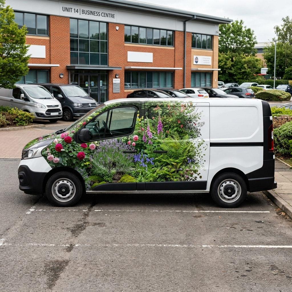 Vinyl graphics being fitted to a commercial vehicle